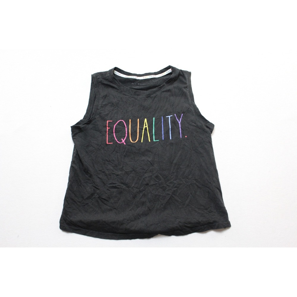 Rae Dunn Tank Top Women Small Black Excellent Equality Rainbow Muscle Tee